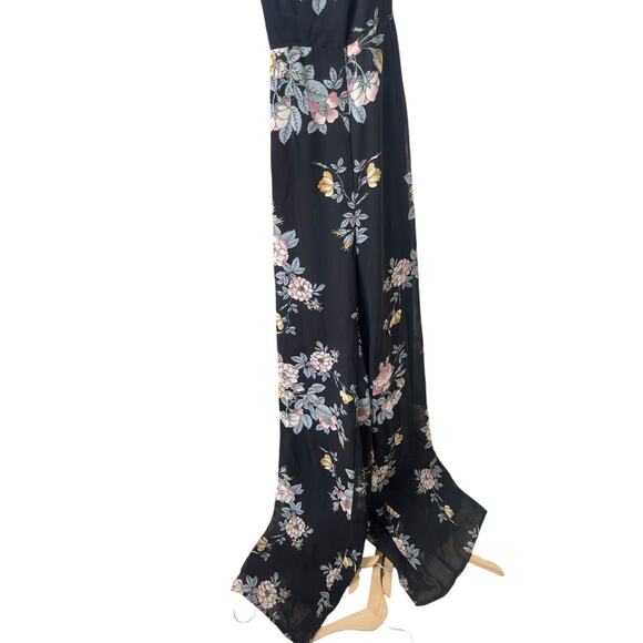 Lulus Shea Black Floral Print Jumpsuit Sleeveless Cross Back V Neck Medium - Picture 5 of 11